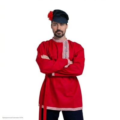 Косоворотка взрослая "Степан" р.46 с картузом красная 