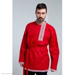 Косоворотка взрослая "Степан" р.46 с картузом красная