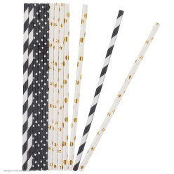 Трубочки для коктейля бум Микс Чёрно-бело-золотой 12 шт