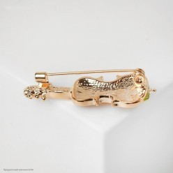 Брошь "Скрипка" (металл, стразы, эмаль) 4*1,5 см