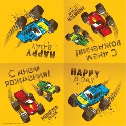 Салфетки "Тачки Монстры-трак" 33*33см, 12 шт Салфетки "Тачки Монстры-трак" 33*33см, 12 шт