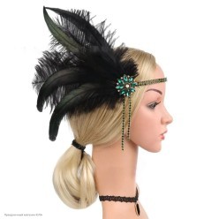 Повязка Кабаре тесьма стразы, брошь, перья марабу, петуха чё