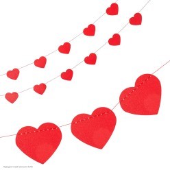 Гирлянда на нитке "Сердца" красная, 5*200 см