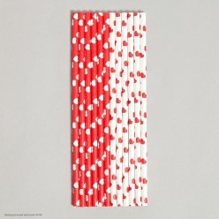 Трубочки для коктейля бумажные "Сердца" красно-белые 12 шт