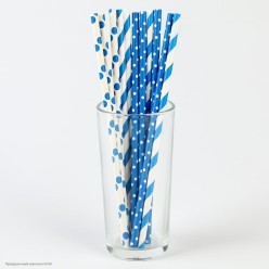 Трубочки для коктейля бумажные "Горошки" сине-белые 12 шт