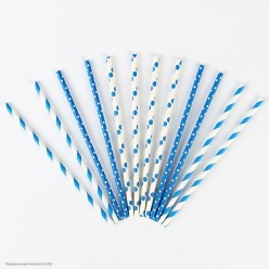 Трубочки для коктейля бумажные "Горошки" сине-белые 12 шт