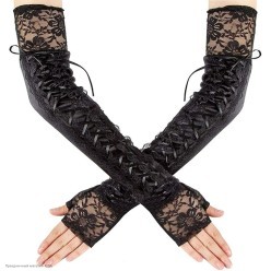 Перчатки без пальцев со шнуровкой 47см чёрные