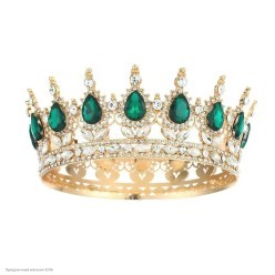 Мини-Корона (металл, стразы зелён) 15*5,5см (под шпильки)