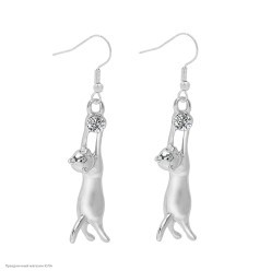 Серьги "Кошечка" серебро 5,5*1см (металл, страза)