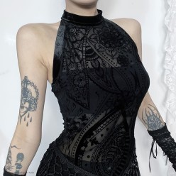 Топ фатиновый (рис.флок) с кисточками, чёрный р.44-46