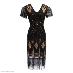 Платье "Гэтсби" пайетки, крылышки (чёрн/зол) р.44-46