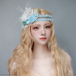 Повязка на голову "Морская" с ракушками, голубая