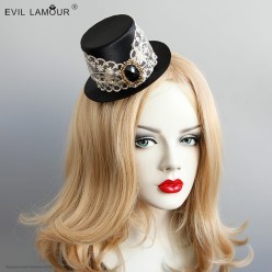 Шляпка-мини Цилиндр с кружевом (чёрная)