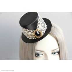 Шляпка-мини Цилиндр с кружевом (чёрная)