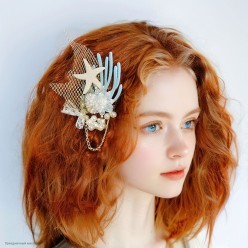 Заколка «Русалка» (звезда, ракушка) голубая