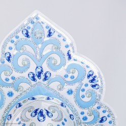 Кокошник "Русская Красавица" (печать) бело-голубой (резинка)