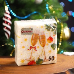 Салфетки новогодние "Бокалы" 24*24 см, 50 шт