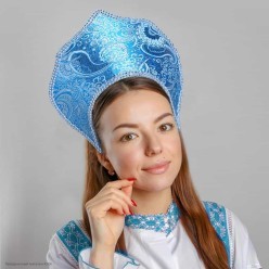 Кокошник на резинке Голубой (ткань) 31*23 см