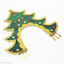 Кокошник на резинке "Ёлочка" зелёный (фетр, блеск)