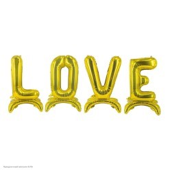 Шары фольга Буквы на подставке "LOVE" золотые, 85 см