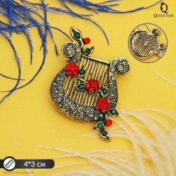 Брошь "Лира цветущая" (металл, стразы) 4*3 см