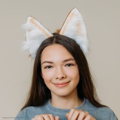 Уши Лисы на ободке, меховые (рыже-белые) 22*30см