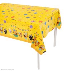 Скатерть "Три Кота Друзья" жёлтая 120*180 см, полиэтилен