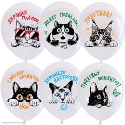 Набор шаров "Коты. Пожелания" 2ст/рис цветной 12"/30см, 6 шт