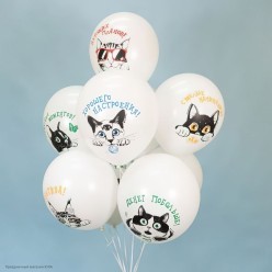 Набор шаров "Коты. Пожелания" 2ст/рис цветной 12"/30см, 6 шт