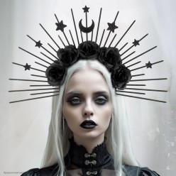 Ободок "Чёрная королева" (цветы, лучи, звёзды) 36*28см
