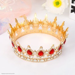 Мини-Корона (металл, стразы красн) 15*5,5см (под шпильки)