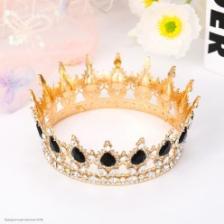 Мини-Корона (металл, стразы чёрн) 15*5,5см (под шпильки)