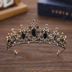 Диадема "Цветочки" (металл, стразы) золотой/чёрный 14,5*5,5