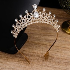 Диадема "Капли" (металл, стразы) золотой/прозрачн 16*5,5