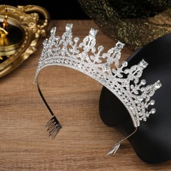 Диадема "Флёр" (металл, стразы) серебро/прозрачн 23*5,5
