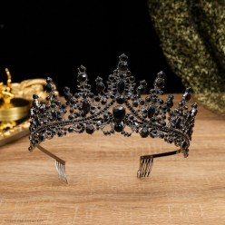Диадема "Маковка" на ободке (металл, стразы) чёрный-чёрный