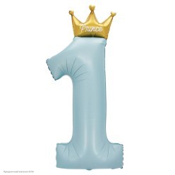Шар фольга Цифра "1" голубая в короне 49''/124см