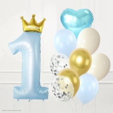Шар фольга Цифра "1" голубая в короне 49''/124см