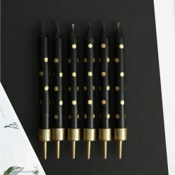 Свечи для торта "Чёрные с горохами" 9*0,8см (6шт)