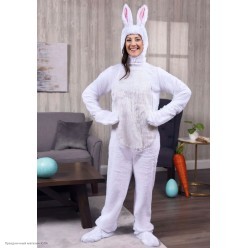 Костюм взрослый "Заяц белый" (комбез) плюш, р.44-46, 170см