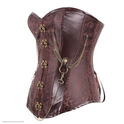 Корсет Дамаск (дек.замки) вставки кожзам, цепи, коричн р.L