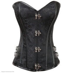 Корсет Дамаск (дек.замки) хлястики кожзам, чёрный р.L