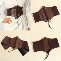 Пояс широкий эластичный со шнуровкой коричневый 77*19см