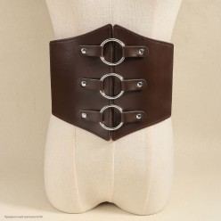 Пояс широкий эластичный с кольцами коричневый 74*18см
