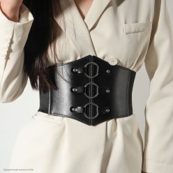 Пояс широкий эластичный с кольцами чёрный 74*18см