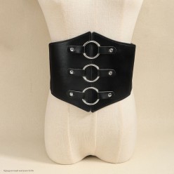 Пояс широкий эластичный с кольцами чёрный 74*18см