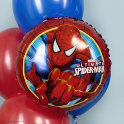 Шар фольга Круг "Человек-Паук" (красный) 18"/45см