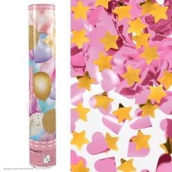 Пневмохлопушка 30см (звёзды/сердца фольга зол/роз)