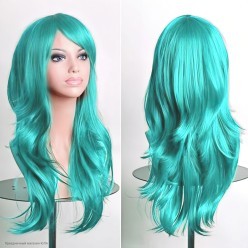 Парик волны с чёлкой 65см матовый, адаптивный (бирюзовый)