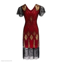 Платье "Гэтсби" пайетки, крылышки (красн/чёрн/зол) р.46-48